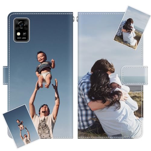 JGOYGYI Personalisierte Leder Handyhülle kompatibel mit ZTE Blade A31,Individuelle Eigenem Foto Bild Text Bildern Foldable Flip Klapphüllen Case hülle+Handykette von JGOYGYI