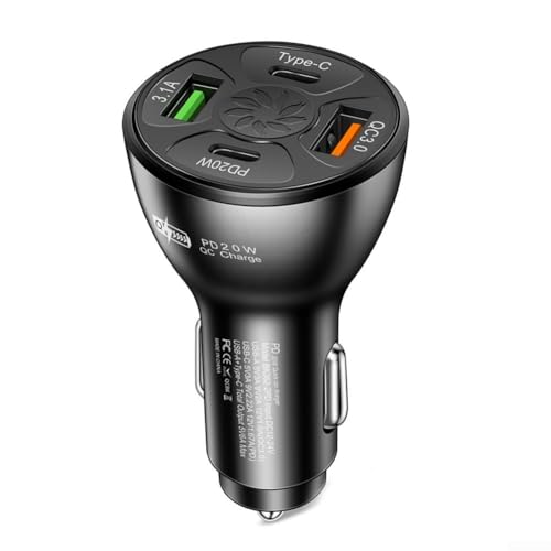 4 Anschlüsse USB C Autoladegerät Schnellladeadapter für Smartphones und Tablets (Schwarz) von JGmotorfi