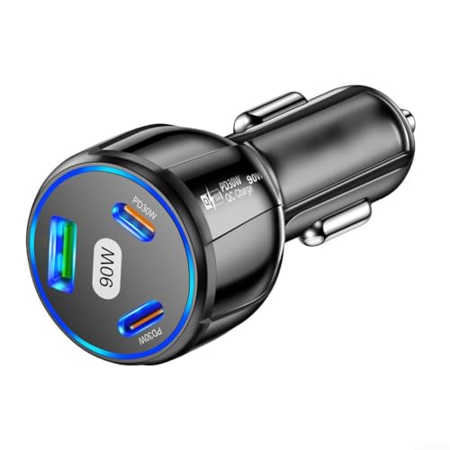 90 W USB C Autoladegerät für schnelles mobiles Laden mit verbesserten Sicherheitsschutzfunktionen (schwarz) von JGmotorfi