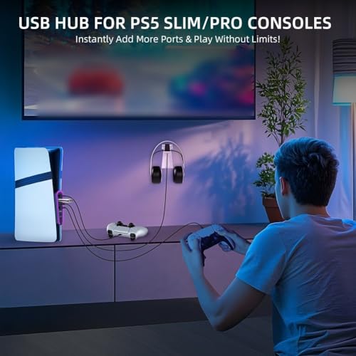 USB-Hub mit 6 Anschlüssen und RGB für PS5 Pro/Slim zur Verbesserung der Gaming-Setup USB-Hub mit 6 Anschlüssen und RGB für PS5 Pro/Slim zur Verbesserung der Gaming-Setup von JGmotorfi