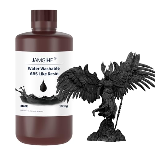 Water Washable ABS Like Resin, JAMG HE Water Washable Art Engineering Photopolymer Resin Toughness Non-Brittle & High Precision Low Odor for LCD DLP SLA 405nm Resin (1000g, Black) von JH JAMG HE