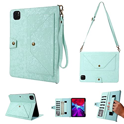 2020/2021 iPad Pro 11 Hülle, iPad Pro 11 Zoll PU Leder Hülle mit Stifthalter, Kickstand, Geldfach, Schultergurt, Handschlaufe, Flip Cover mit Auto Sleep/Wake (Grün) von JH