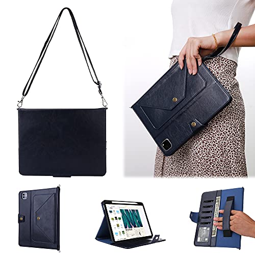 JH 20212020 iPad Pro 11 Hülle, iPad 11 Zoll Hülle mit Stifthalter, Kickstand, Geldfach, Schultergurt, Handschlaufe, Flip Cover mit Auto SleepWake (Blau, 11 Zoll 001) von JH