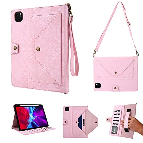 iPad Pro 2020 Hülle, iPad Pro 2021 11 Zoll PU Leder Hülle mit Stifthalter, Kickstand, Geldfach, Schultergurt, Handschlaufe, Flip Cover mit Auto Sleep/Wake Fit iPad Air 5./4th 2022/2020 (Rosa) von JH
