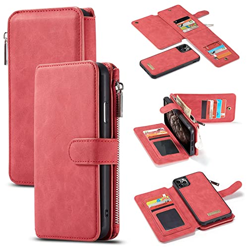 Retro Wallet Case Coque für iPhone 12 13 11 Pro XS Max XR X Flip Lederhülle für iPhone SE 2020 8 7 6 6S Plus 5 Tasche Etui Funda, rot, für iPhone XS Max von JHFER