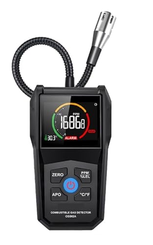 JHXHFJXZ Brennbares Erdgas-Detektor, brennbares Gas-Lecksuchrät, CH4, Methan, Alkohol, LPG-Analysator, PPM-Summer-Alarm mit Flex-Sonde Präzise Sensoren für schnelle Erkennung(CGD02A) von JHXHFJXZ
