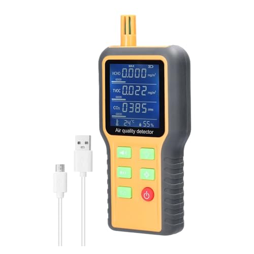 JHXHFJXZ CO2-Messrät Luftqualitätsmonitor Detektor LCD-Display mit hintergrundbeleuchtetem Kohlenxid TVOC HCHO Temperatur Feuchtigkeitserkennungssensor Präzise Sensoren für schnelle Erkennung von JHXHFJXZ