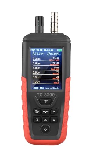 JHXHFJXZ Stbpartikelzähler 6-Kanal 0,3um/0,5μm/1,0μm/2,5μm/5,0μm/10um PM2.5 PM10-Detektor mit Hintergrundbeleuchtung TFT-Luftqualitätstester Präzise Sensoren für schnelle Erkennung(TC-8200) von JHXHFJXZ