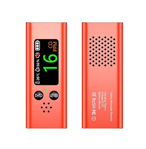 JHXHFJXZ Tragbarer 3-in-1-Kohlenmonoxidmelder, professioneller, präziser, wiederfladbarer Reise-CO-Melder mit ltem Alarm und USB-fladung Präzise Sensoren für schnelle Erkennung(Orange) von JHXHFJXZ
