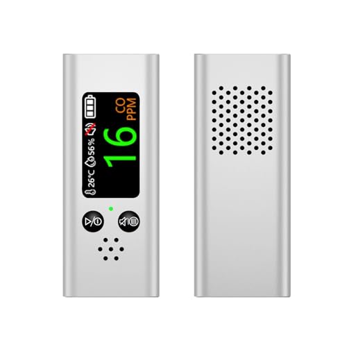 JHXHFJXZ Tragbarer 3-in-1-Kohlenmonoxidmelder, professioneller, präziser, wiederfladbarer Reise-CO-Melder mit ltem Alarm und USB-fladung Präzise Sensoren für schnelle Erkennung(Silver) von JHXHFJXZ