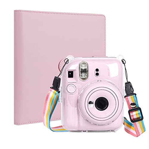 Hülle und Album für Mini 12, Kameraschutzhülle aus kristallhartem PC mit 256 Taschen, Fotoalbum aus PU-Leder, kompatibel mit Fujifilm Instax Mini 12 Kamera (Rosa) von JHuiLap