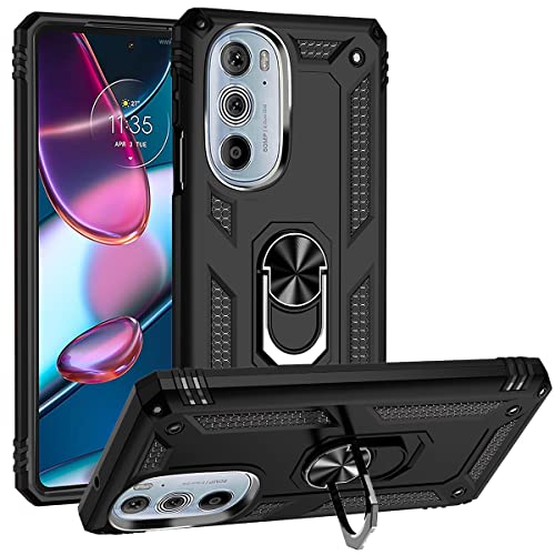 JIAFEI Hülle Kompatibel mit Motorola Moto Edge 30 Pro, Dual Layer Silica TPU + PC Harter Handyhülle Mit Ständer, Schwarz von JIAFEI