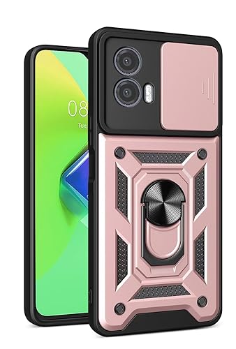 JIAFEI Hülle Kompatibel mit Motorola Moto G14, TPU+PC Dual Layer Stoßfeste Hülle mit Slide Camera Cover Kameraschutz mit Ring Ständer Handyhülle, Roségold von JIAFEI