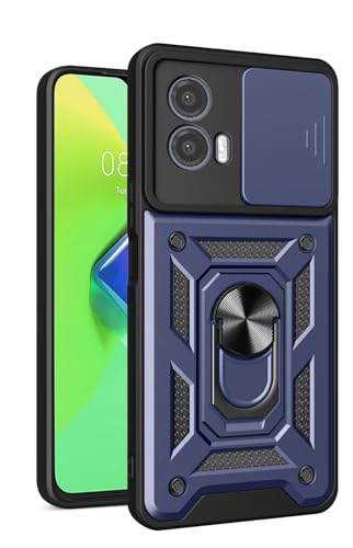 JIAFEI Hülle Kompatibel mit Motorola Moto G84 5G, TPU+PC Dual Layer Stoßfeste Hülle mit Slide Camera Cover Kameraschutz mit Ring Ständer Handyhülle, Blau von JIAFEI