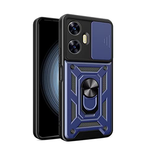 JIAFEI Hülle Kompatibel mit Realme C55 4G, TPU+PC Dual Layer Stoßfeste Hülle mit Slide Camera Cover Kameraschutz mit Ring Ständer Handyhülle, Blau von JIAFEI