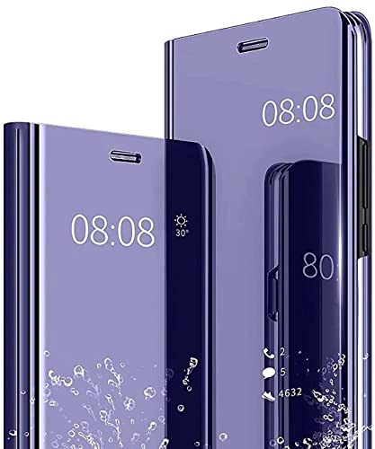 JIAFEI Hülle Kompatibel mit Samsung Galaxy A04s/Galaxy A13 5G, Spiegel Handyhülle PU Leder Flip Business-Stil Case Cover, Stand Mirror Ledertasche BookStyle Schutzhülle. Lila Blau von JIAFEI