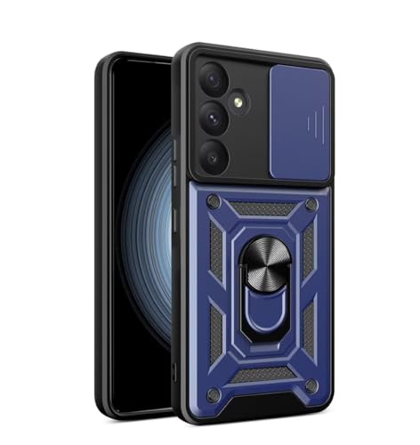 JIAFEI Hülle Kompatibel mit Samsung Galaxy A55 5G, TPU+PC Dual Layer Stoßfeste Hülle mit Slide Camera Cover Kameraschutz mit Ring Ständer Handyhülle, Blau von JIAFEI