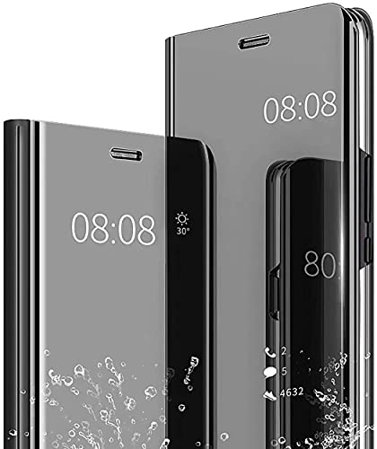 JIAFEI Hülle Kompatibel mit Samsung Galaxy S22 Ultra 5G, Spiegel Handyhülle PU Leder Flip Business-Stil Case Cover, Stand Mirror Ledertasche BookStyle Schutzhülle. Schwarz von JIAFEI