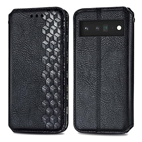 JIAFEI Hülle für Google Pixel 6 Pro, PU Leder Flip Brieftasche Case Handyhülle, mit Kartenfach Stand und Magnet Funktion Handy Schutzhülle, Schwarz von JIAFEI