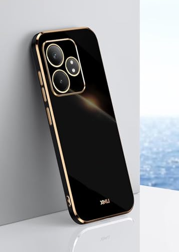 JIAFEI Hülle für Realme C63 4G / Realme C61, Goldenem Überzug Rand Design TPU Silikon Stoßfest Bumper Handyhülle. Schwarz von JIAFEI