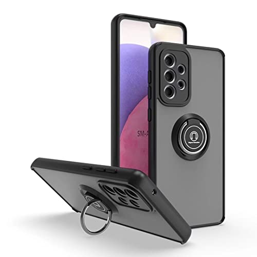 JIAFEI Hülle für Samsung Galaxy A73 5G, Durchscheinend Mattiert Stoßfest mit Ring Handyhülle Silikon Schutzhülle Schwer PC und Weich Schlank TPU Cover für Samsung Galaxy A73 5G. Schwarz von JIAFEI