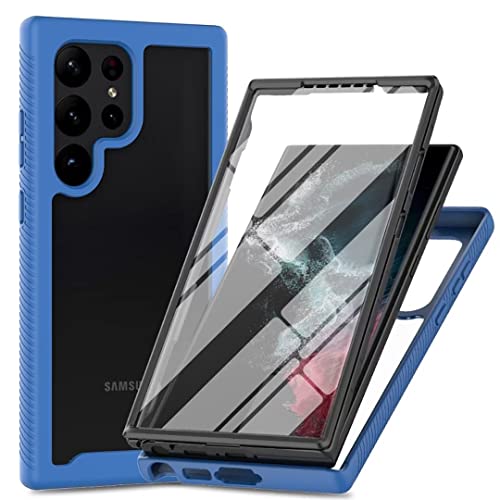 JIAFEI Hülle für Samsung Galaxy S23 Ultra 5G, [mit Eingebautem Displayschutz] 360° Rundumschutz TPU Robust Bumper Case Outdoor Handyhülle - Blau von JIAFEI