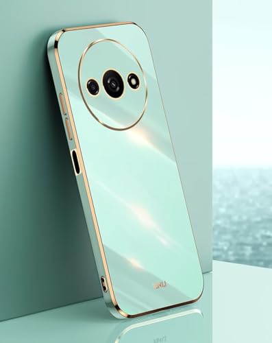 JIAFEI Hülle für Xiaomi Redmi A3 4G, Goldenem Überzug Rand Design TPU Silikon Stoßfest Bumper Handyhülle. Grün von JIAFEI
