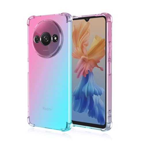 JIAFEI Hülle für Xiaomi Redmi A3 4G Gradient Color Handyhülle TPU Gradient Dünn Schutzhülle Anti-Fall Handytasche Handy Case Kompatibel mit Xiaomi Redmi A3 4G, Rosa/Grün von JIAFEI