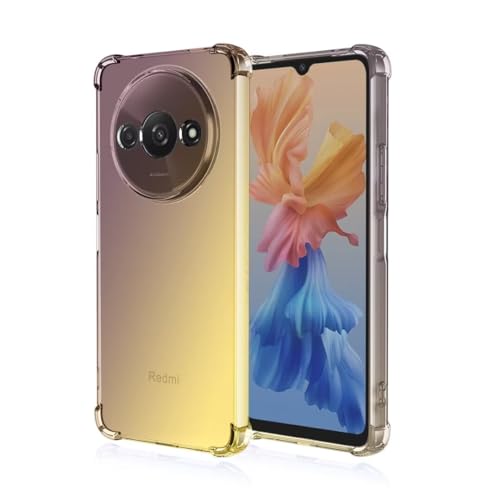 JIAFEI Hülle für Xiaomi Redmi A3 4G Gradient Color Handyhülle TPU Gradient Dünn Schutzhülle Anti-Fall Handytasche Handy Case Kompatibel mit Xiaomi Redmi A3 4G, schwarz/Gold von JIAFEI