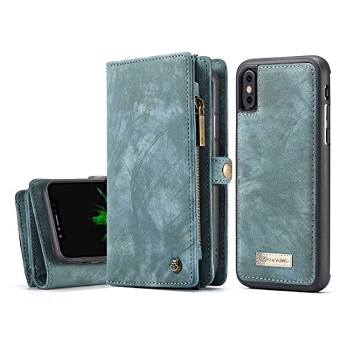 Hochwertige Telefon Fall Fall for iPhone X / XS 5.8-Zoll-Multifunktions-Mappen-Handy-Leder-Kasten-Leder-Zipper & abnehmbaren magnetische Telefon-Kasten (mit 11-Karten-Slots) Premium TPU + PC-Gehäuse L von JIAHENG