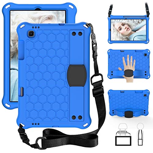 JIAHENG Tablet-Schutzhülle für Samsung Galaxy Tab S6 Lite P610, Waben-Design, EVA + Polycarbonat, vier Ecken, Anti-Fall, flache Schutzhülle mit Gurt, PU-Leder (Farbe: Blau + Schwarz) von JIAHENG