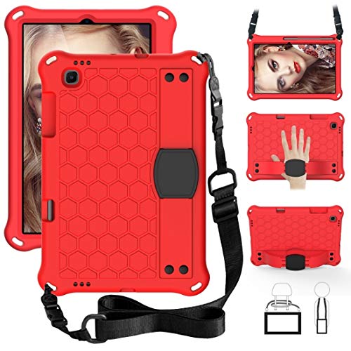 JIAHENG Tablet-Schutzhülle für Samsung Galaxy Tab S6 Lite P610, Wabendesign, EVA + Polycarbonat, vier Ecken, Anti-Fall, flache Schutzhülle mit Gurt, PU-Leder (Farbe: Rot + Schwarz) von JIAHENG