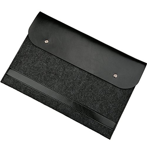 Schutzhülle MacBook Sleeve, Ultra Slim Filz & Leder Schutzhülle aus PU Schutzhülle Notebook-Tasche Tragetasche Laptop für alle 11,6 – 15,4 Zoll MacBook Air/MacBook Pro Schwarz von JIAN YA NA