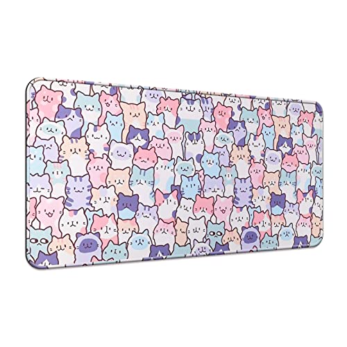 JIANG100 Niedliches Kawaii-Katzen-Mauspad, Gaming, Büro, Zuhause, Computer-Tastatur, Laptop-Schreibtischmatte für Frauen, rutschfeste Gummiunterseite, 80x39.9x0.3 cm, Rosa (Katze) von JIANG100