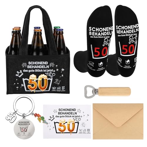 JIANGWON Männerhandtasche Bier mit Socken Flaschenöffner Schlüsselanhänger – Lustige Geschenke für Männer zum 50.. Geburtstag– Geschenk für Männer, Vatertag & Herrentagsgeschenke (50) von JIANGWON