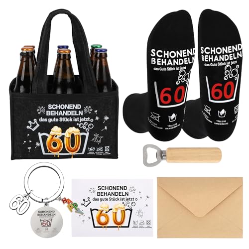JIANGWON Männerhandtasche Bier mit Socken Flaschenöffner Schlüsselanhänger – Lustige Geschenke für Männer zum 60. Geburtstag– Geschenk für Männer, Vatertag & Herrentagsgeschenke(60) von JIANGWON