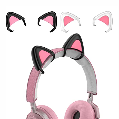 Katzenohren-Kopfhörer, dekorative niedliche rosa Katzenohren für Kopfhörer, Dekoration kompatibel, schöner Kätzchen-Haken für Vedio-Live-Gaming-Headsets – Schwarz + Kopfhörerständer von JIANJU