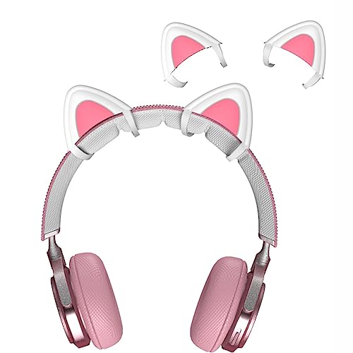 Katzenohren-Kopfhörer, dekorative niedliche rosa Katzenohren für Kopfhörer, Dekoration kompatibel, schöner Kätzchen-Haken für Vedio-Live-Gaming-Headsets – Weiß + Kopfhörerständer von JIANJU