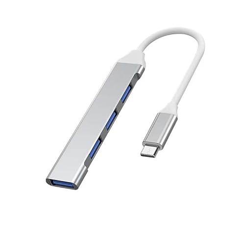 USB-Hub 3.0 mit verlängertem 150 cm Kabel, ultradünner USB-Hub auf 1 USB 3.0 + 3 USB 2.0, kompatibel mit Desktop-Computern, Notebooks und Tablets (USB C, Silber) von JIANJU