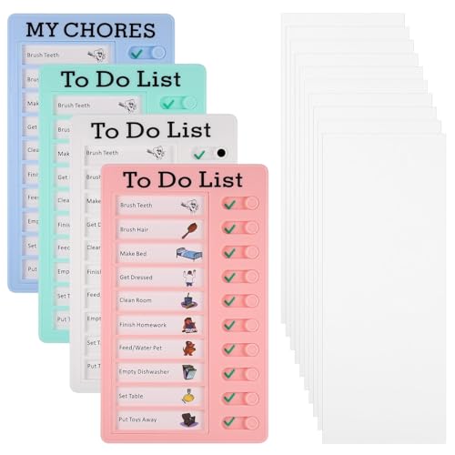 JIANTA Checklist Boards, 4Pcs To Do List Memo, 20x12cm Tafel Chore Chart für Kinder, To Do List Checkliste Boards mit 10 Austauschbaren Leeren Papieren, Aufgabenplanung Liste für Lernplanung Zeitplan von JIANTA