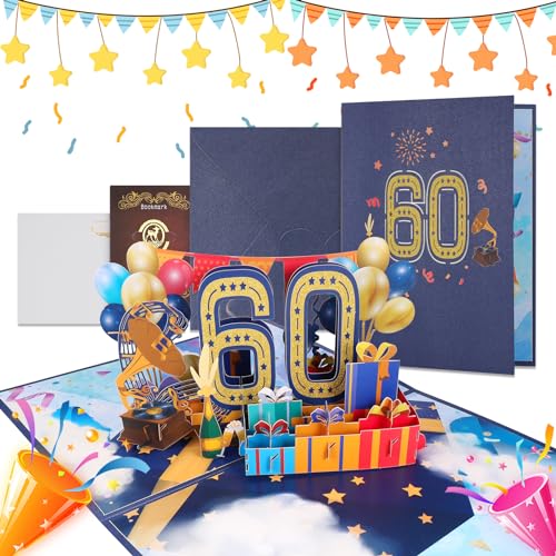JIANTA Geburtstagskarte zum 60, 3D Pop Up Karte Geburtstag Grußkarte, Geburtstagskarten mit Umschlag, Geburtstagskarten 60 Jahre für Frauen Männer Freunde Geburtstagsgeschenk von JIANTA