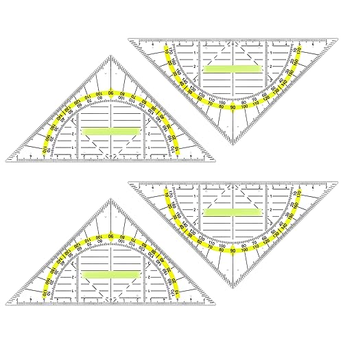 JIANTA Geodreieck mit Griff, 4 Stk Zeichendreieck Winkelmesser 2 Funktionen 14cm Lineal Ruler aus Kunststoff Durchsichtig Rrotractor Bruchsicher Büro Mathe Schulset Schreibwaren für Studenten Kinder von JIANTA