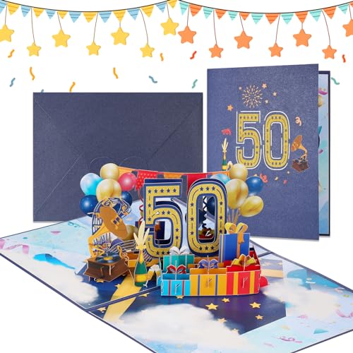 JIANTA Geschenk 50 Geburtstag Karte, Geburtstagskarte 3D Pop Up Karten, Happy Birthday Karte, Geburtstagskarten mit Umschlag, für Frau Mann Familie und Freunden von JIANTA