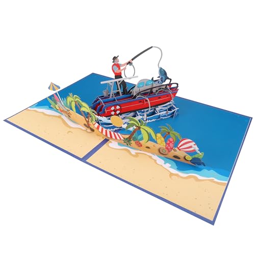 JIANTA Lustige 3D Geburtstagskarte, Pop-Up Karte Angeln mit dem Meer, Geburtstagskarten mit Umschlag, Geldgeschenk zum Angler, Kreuzfahrt, Urlaub, Reise von JIANTA