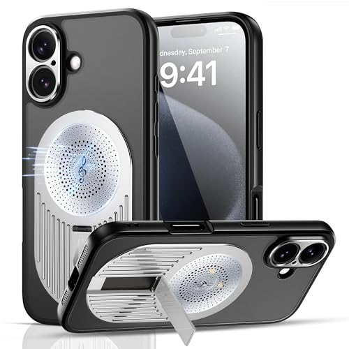 JIAONASHIJIA Kompatibel mit MagSafe iPhone 16 Hülle – Stoßfest mit MagSafe Airbags, kabellos ladbar, Graphen-Kühlung (Wärmeableitung), Verstellbarer Ständer & Duftpad (Silber) von JIAONASHIJIA