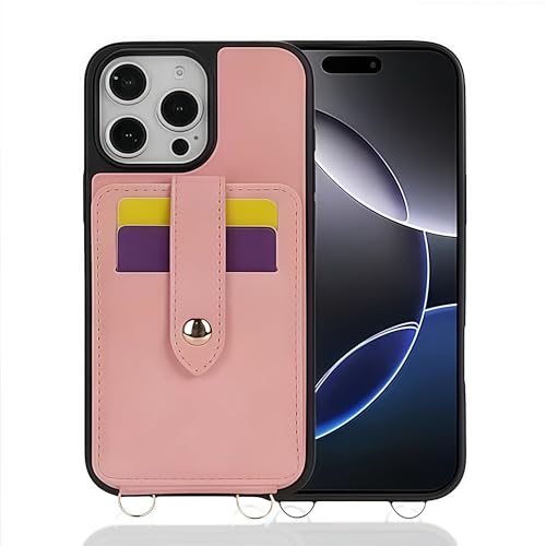 JIAONASHIJIA Leder-Portfolio-Hülle für iPhone 12 Pro Max [Kartenhalter + Kickstand] [Integrierter Spiegel] [Abnehmbarer Umhängegurt] [Stoßfestes Schutzhülle] Rosa von JIAONASHIJIA