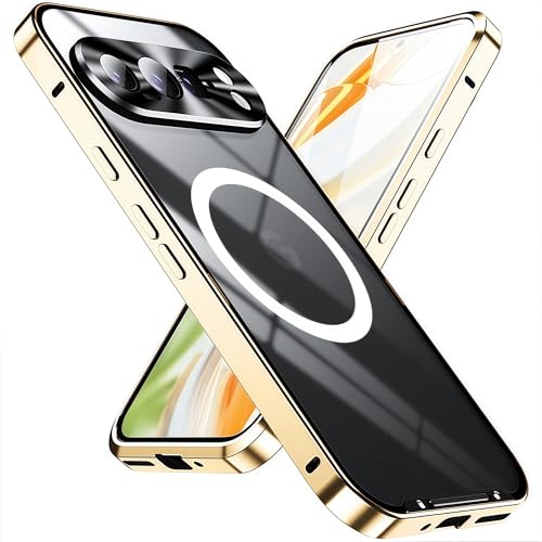 JIAONASHIJIA Magnet-Handyhülle für Google Pixel 9 Pro - Militärischer Schutz mit Metallrahmen, Magnetfunktion, entspiegeltem Glas & Kameraschutz (Gold) von JIAONASHIJIA