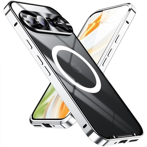 JIAONASHIJIA Magnet-Handyhülle für Google Pixel 9 Pro XL - Militärischer Schutz mit Metallrahmen, Magnetfunktion, entspiegeltem Glas & Kameraschutz (Silber) von JIAONASHIJIA
