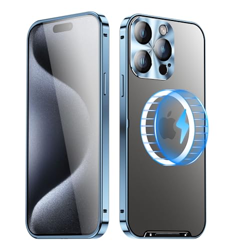 JIAONASHIJIA Passend für MagSafe iPhone 13 Pro Max Hülle, Ultradünne transparente klare gehärtete Glas Premium Metallrahmen mit Objektivschutz, Kratzfest, modern. Blau JIAONASHIJIA Passend für MagSafe iPhone 13 Pro Max Hülle, Ultradünne transparente klare gehärtete Glas Premium Metallrahmen mit Objektivschutz, Kratzfest, modern. Blau von JIAONASHIJIA