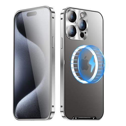 JIAONASHIJIA Passend für MagSafe iPhone 13 Pro Max Hülle, Ultradünne transparente klare gehärtete Glas Premium Metallrahmen mit Objektivschutz, Kratzfest, modern. Silber JIAONASHIJIA Passend für MagSafe iPhone 13 Pro Max Hülle, Ultradünne transparente klare gehärtete Glas Premium Metallrahmen mit Objektivschutz, Kratzfest, modern. Silber von JIAONASHIJIA